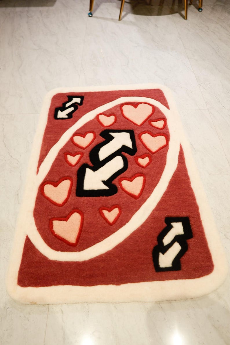 Uno Pink Rug Uno Reverse Card Rug | Funny Meme Wool Rug | Handmade New Zealand Wool ...