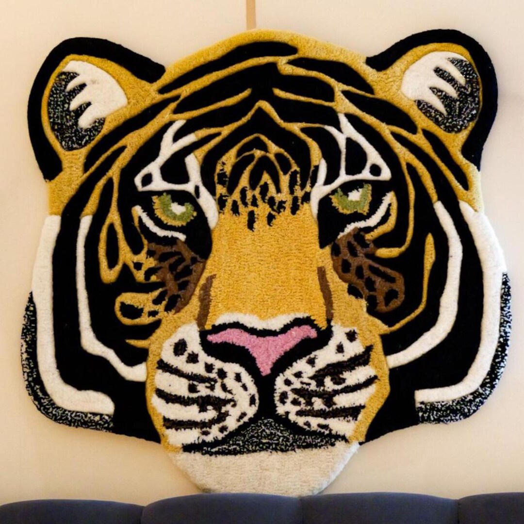 Tiger Head Tufted Rug, Animal Shape Area Rug, Jungle Decor Carpet ...