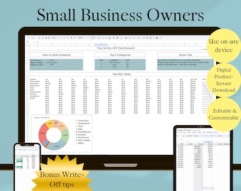 Tax Write-Off Tracker for Small Business l Expense Log | Google Sheets Dashboard & Year-End Summary