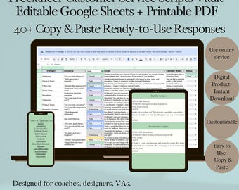 Freelancer Customer Service Script Bundle | 40+ Client Responses | Printable PDF + Google Sheets Templates