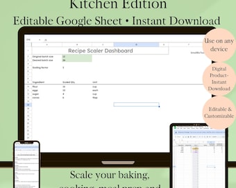 Calculadora de recetas de Google Sheet: Calculadora de cocina para lotes pequeños (Descarga digital, guía en PDF incluida)