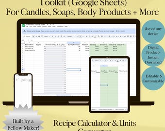 Calculadora de precios de productos artesanales/Hojas de cálculo de Google para velas, jabones y productos de cuidado corporal (venta minorista y mayorista)