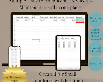 Rental Property Tracker | Google Sheets Spreadsheet for Landlords – Income, Tenants & Repairs