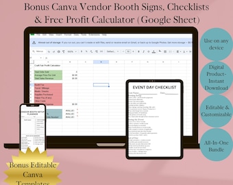 Craft Fair Vendor Planner | Checklist, Profit Kit, Inventory Tracker & Booth Signs (Printable Bundle)