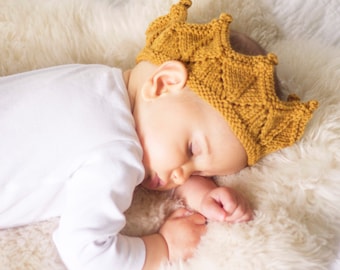 Knit Crown Baby Headband in Antique Gold