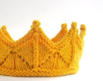 Lace Knit Crown Headband for Dress Up and Pretend Play in Golden Yellow Lace