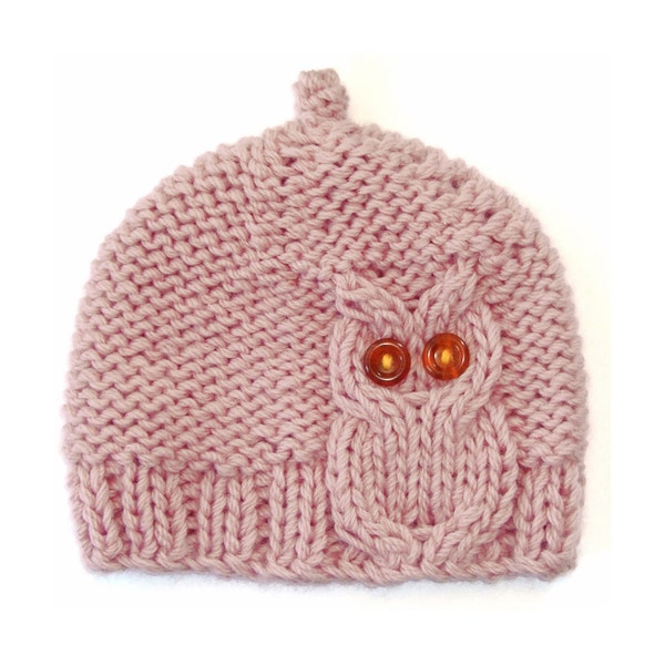 Owl Cable Knit Hat in Cream Pink