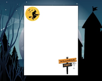 Witch & Moon Halloween Party Stationery: Printable Writing Paper (Digital Download)