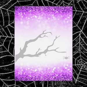 Halloween Purple Glitter Stationery | Spooky Tree Digital Paper | Witchy Journal, Scrapbooking & Party Invite Printable - 4 Sizes - 3 Styles