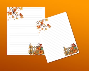 Papeterie Feuilles d'automne : kit d'écriture de lettres citrouille imprimable (téléchargement PDF)