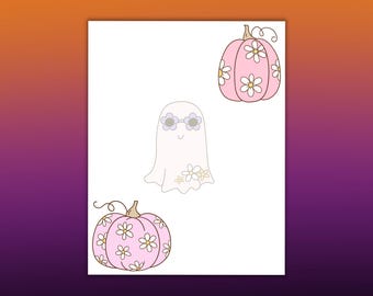 Pink Pumpkin Ghost Stationery: Floral Halloween Writing Paper (3-Page PDF Digital Download