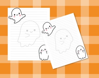 Halloween Kawaii Ghost Stationery | Cute Halloween Writing Paper PDF | Spooky Cute Digital Journal Pages | Printable Pastel Goth Paper