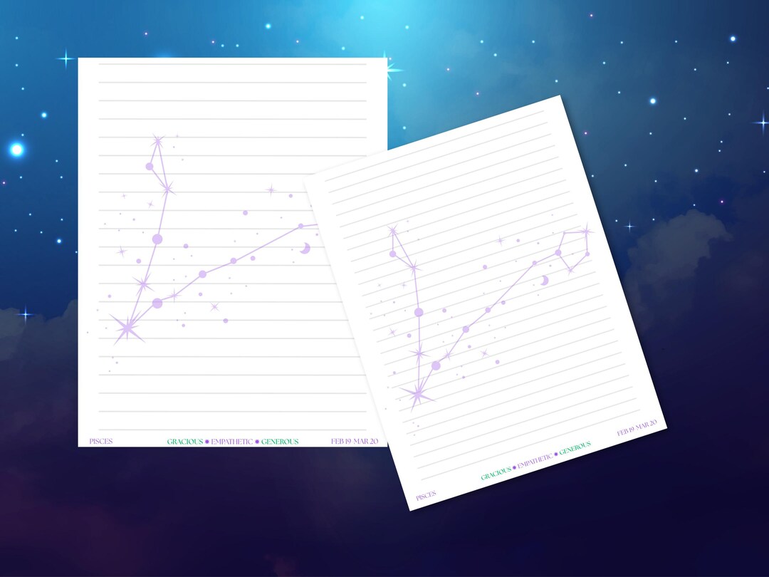 Pisces Writing Pisces Zodiac Stationery Set: Printable Astrology Writing Paper (3-page ...