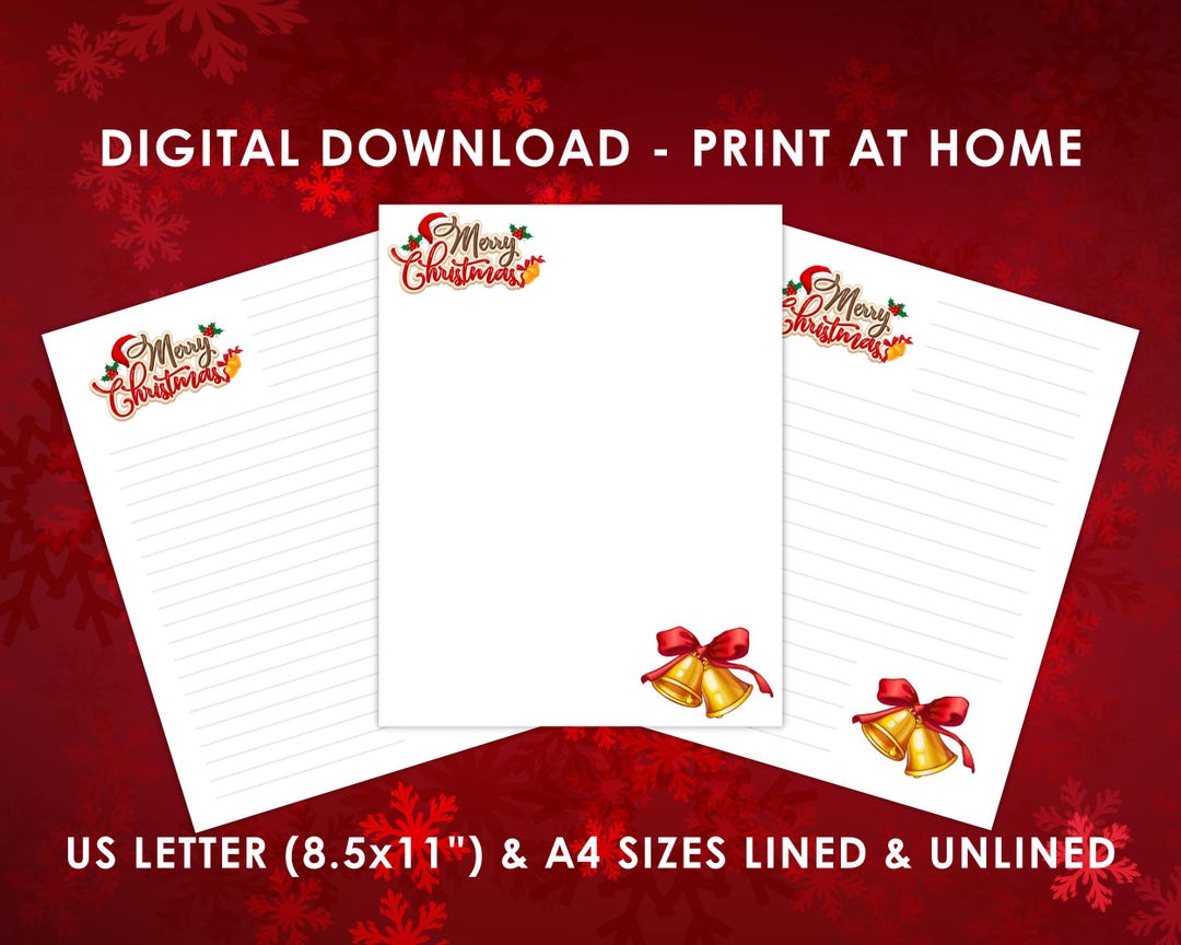 Christmas Bells Stationery: Printable Holiday Letter Writing Paper (PDF ...