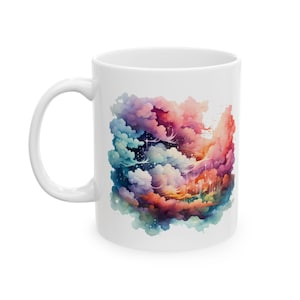 Colorful Cloud Ceramic Mug, Artistic Coffee Cup, Floral Drinkware for Home, Unique Gift for Art Lovers, Cozy Comfort Beverage Holder