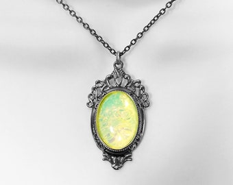 Victorian Necklace, Handmade Glass Opal, Filigree Bridal Necklace, Renaissance Necklace, Color-Shift
