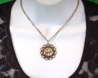 Glass Mushroom Pendant, Bronze Metallic Digital Art Necklace, Original Design and Artwork, Trippy Shroom Jewelry