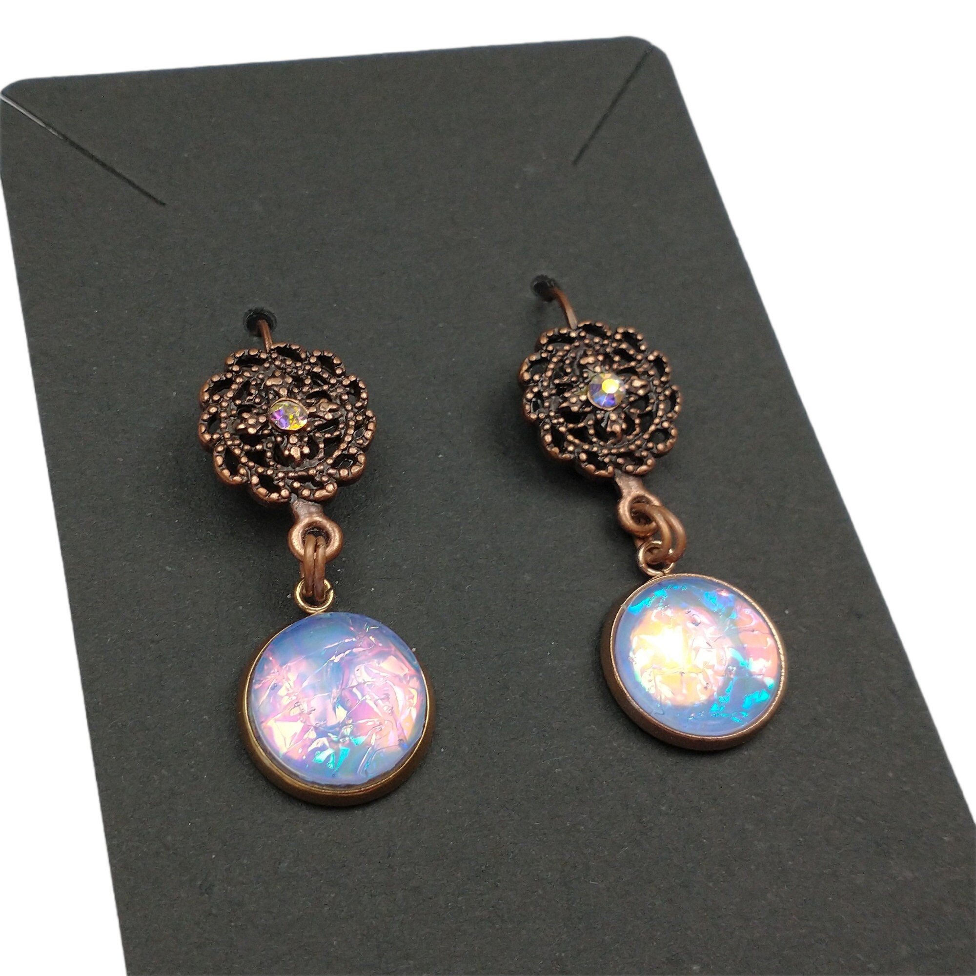 Glass Opalite Earrings Green Peridot Glass Gumetal Teardrop Earrings 32mm Tall 11mm Wide