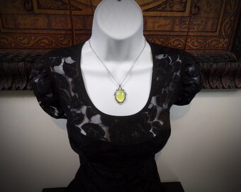 Iridescent Glass Opalite, Neo Victorian Statement Pendant, Glass Opal and Silver Victorian Gothic Fantasy Necklace