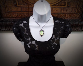 Iridescent Glass Opalite, Neo Victorian Statement Pendant, Glass Opal and Gunmetal Victorian Gothic Fantasy Necklace