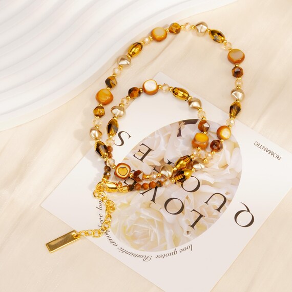 Tiger Eye Beaded Necklace, Baroque Pearl Necklace, Handmade Beaded