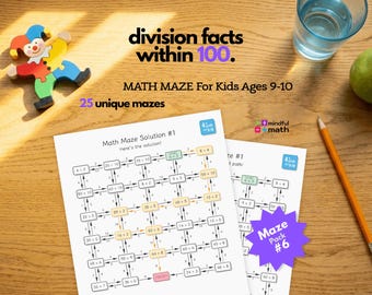 Mathe-Labyrinth-Diopration Fakten bis 100 | 4.Klasse Mathe-Spiele | PDF zum Thema Dividieren