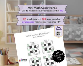 Mathe Kreuzworträtsel Arbeitsblätter, Klasse 3 Alle 4 Opetionnen innerhalb 100, 3 Ebenen PDF