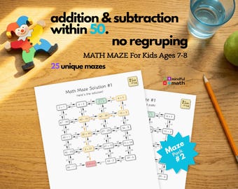 Mathe-Labyrinth, addieren & subtrahieren bis 50 | Keine Umgruppierung | 2.Klasse Math Center Aktivität PDF