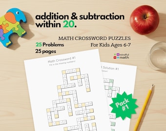 Erste Klasse Mathe-Kreuzworträtsel | Addieren & Subtrahieren (PDF)