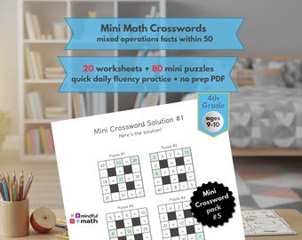 Mathe-Kreuzworträtsel Arbeitsblätter, Klasse 4 Alle 4 Arbeitsschritte innerhalb von 50, printable PDF