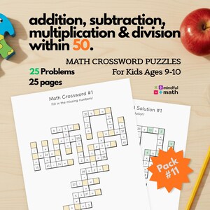 Mots croisés mathématiques 4e année | Toutes les opérations dans les 50 ans (PDF)