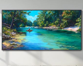 Óleo bosque arroyo pintado a mano arte pared textura verde abstracta cuadro naturaleza boho decoración rústica regalo mudanza