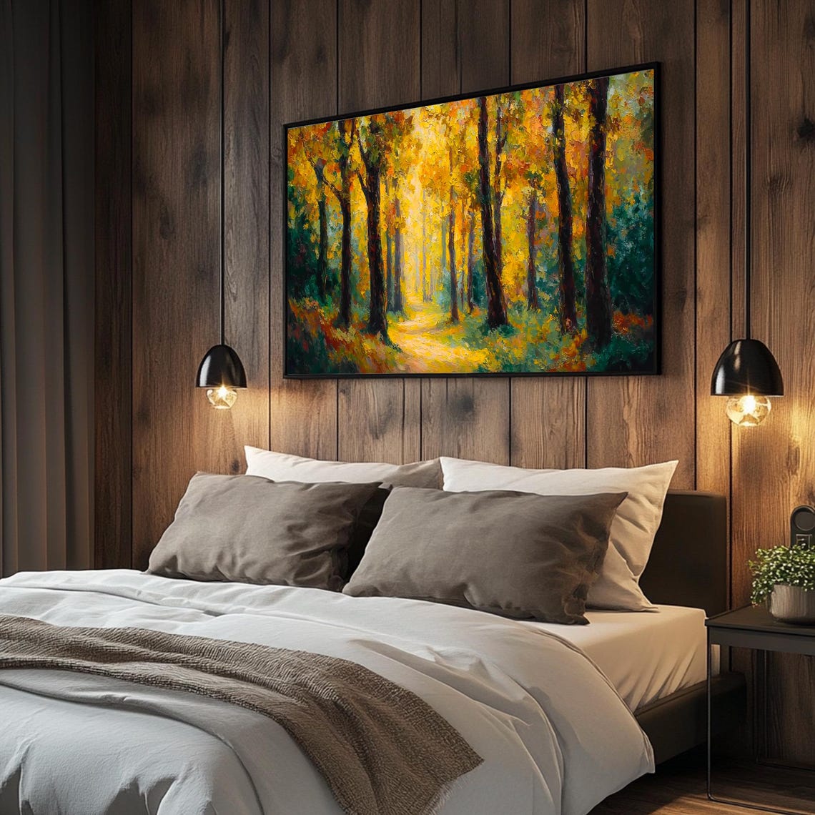 Autumn Birch Forest Canvas Oil Painting Natural Landscape Texture Wall ...