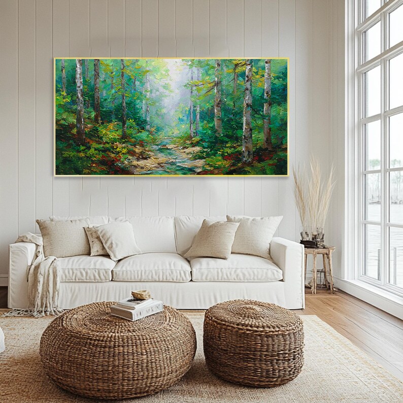 Abstract Textured Wall Art Serene Green Forest Hand Canvas Oil Painting ...