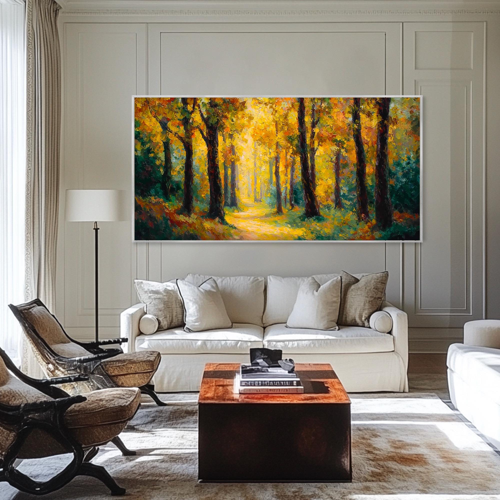 Autumn Birch Forest Canvas Oil Painting Natural Landscape Texture Wall ...