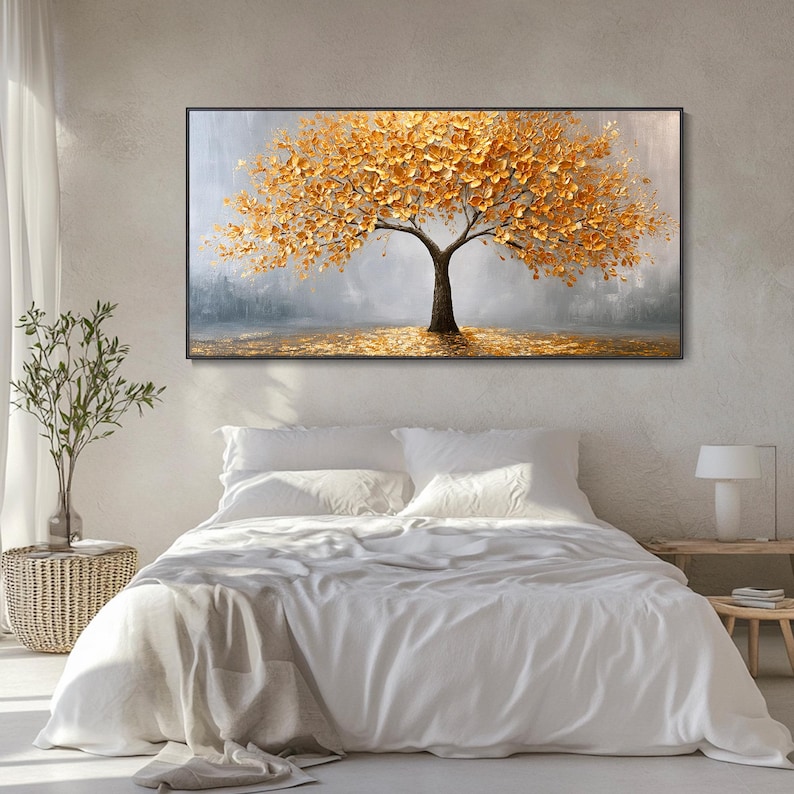 Golden Tree of Life Oil Painting Large Abstract Gold Foil Tree Wall Art ...