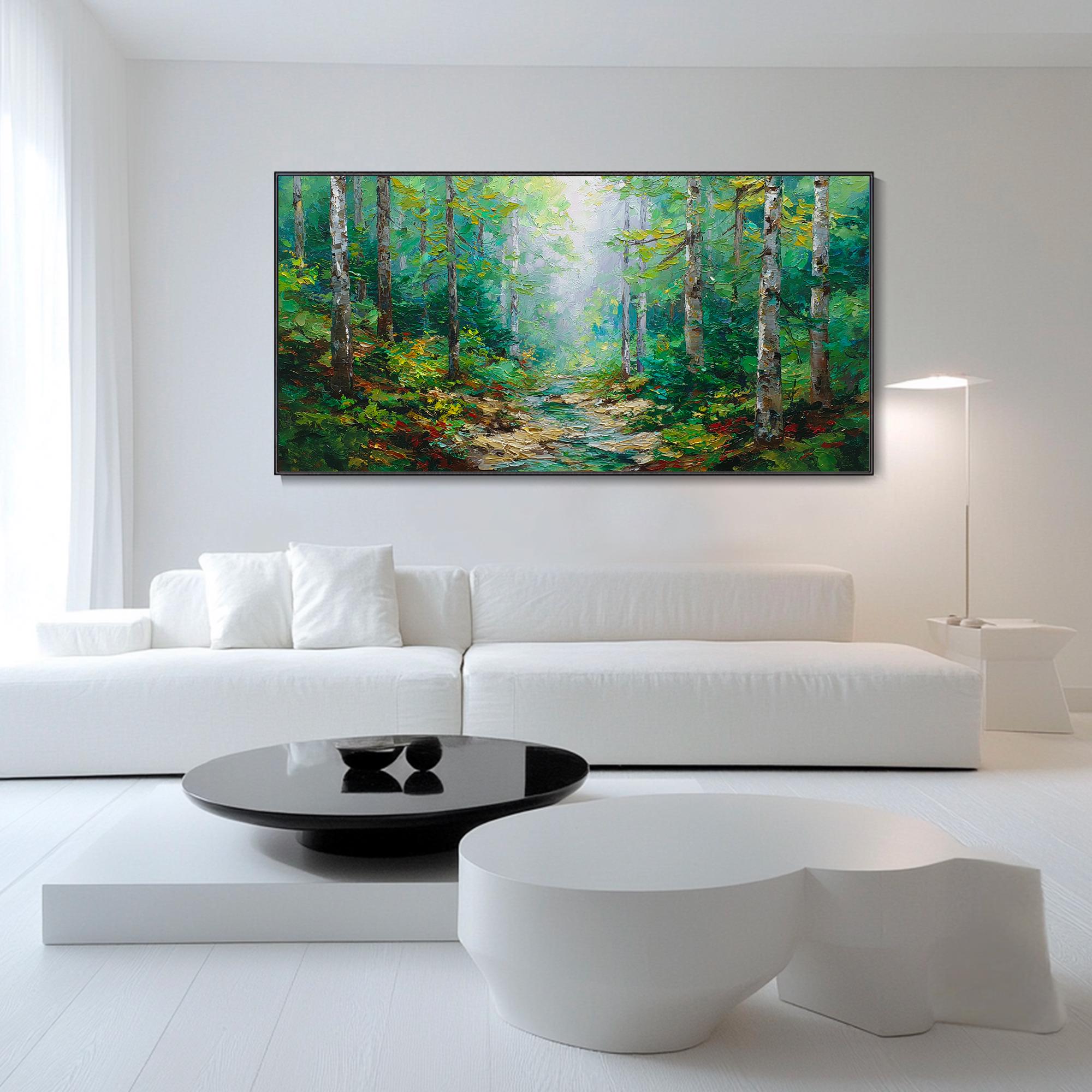 Abstract Textured Wall Art Serene Green Forest Hand Canvas Oil Painting ...