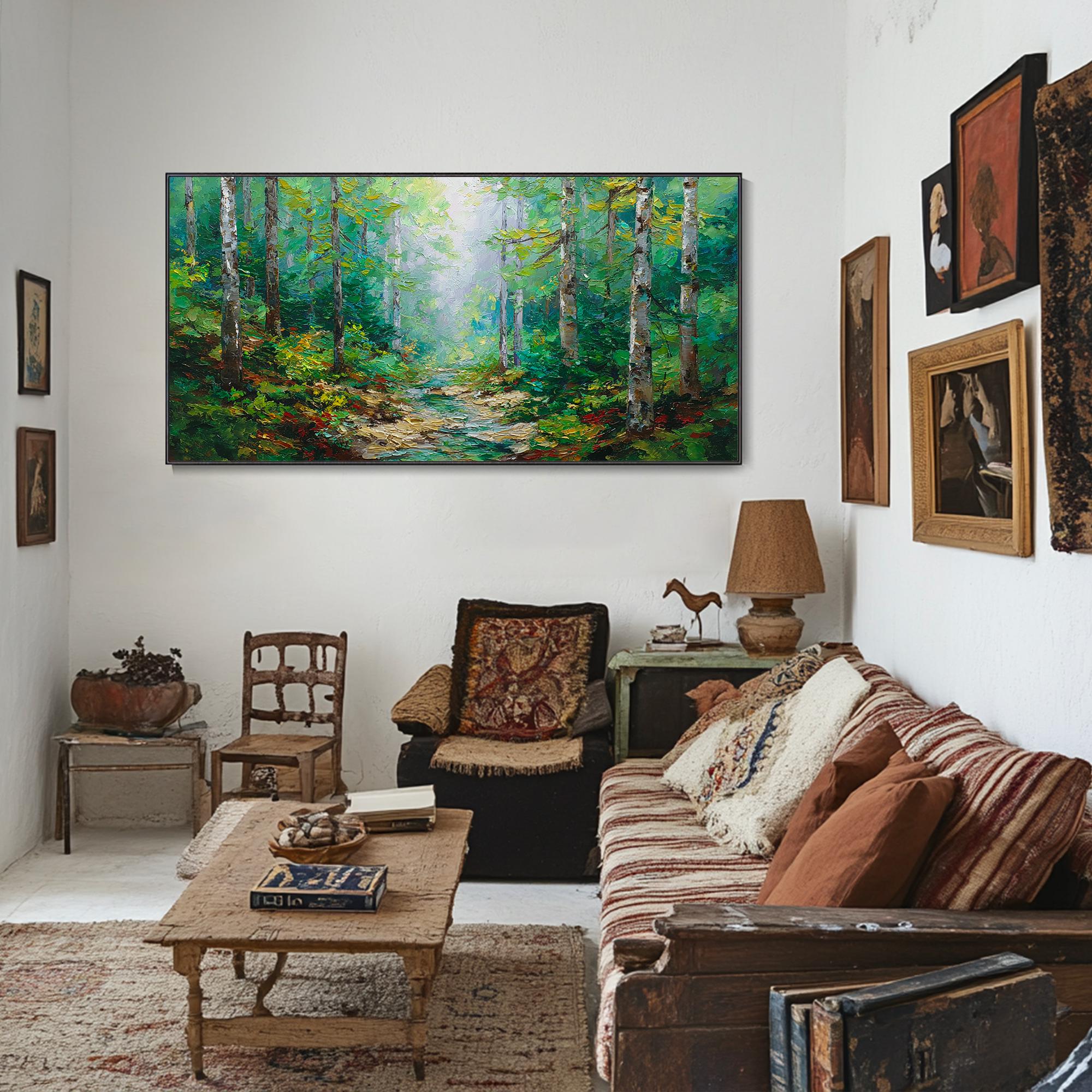 Abstract Textured Wall Art Serene Green Forest Hand Canvas Oil Painting ...