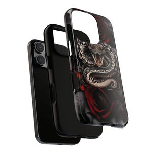 Snake Roses Tough Phone Case, Edgy Gothic Smartphone Cover, Impact Resistant Protection
