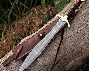 Damascus Steel Viking Sword Replica, Handmade Medieval Wall Decor