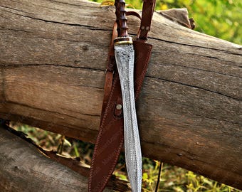 Handgjort vikingasvärd i damaskusstål: 24" cosplay-gladius med läderslida