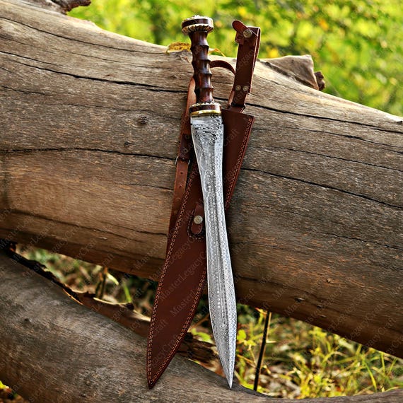 Handmade Damascus Steel Viking Sword: 24" Cosplay Gladius with Leather Sheath
