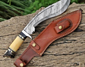 Handgeschmiedetes Damast-Stahl Wikingermesser mit Lederscheide