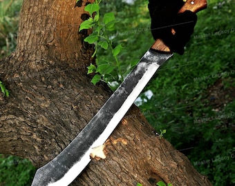 Wikinger Machete aus Kohlenstoffstahl, von Hand geschmiedet Viking Bowie für Geburtstagsgeschenk, Valentinstagsgeschenk, Geburtstagsgeschenk, Stahlklinge