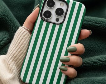 Green Stripes Tough Case, esthetische telefoonhoes, trendy telefoonaccessoire, iphone 16 15 14 13 12 11 Samsung S25 S24 S23 S22 S21 Google Pixel