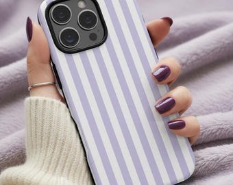 Pastel Purple Stripes Tough Case, Stylish Phone Case, Trendy Phone Accessory, Iphone 16 15 14 13 12 11 Samsung S25 S24 S23 S22 Google Pixel
