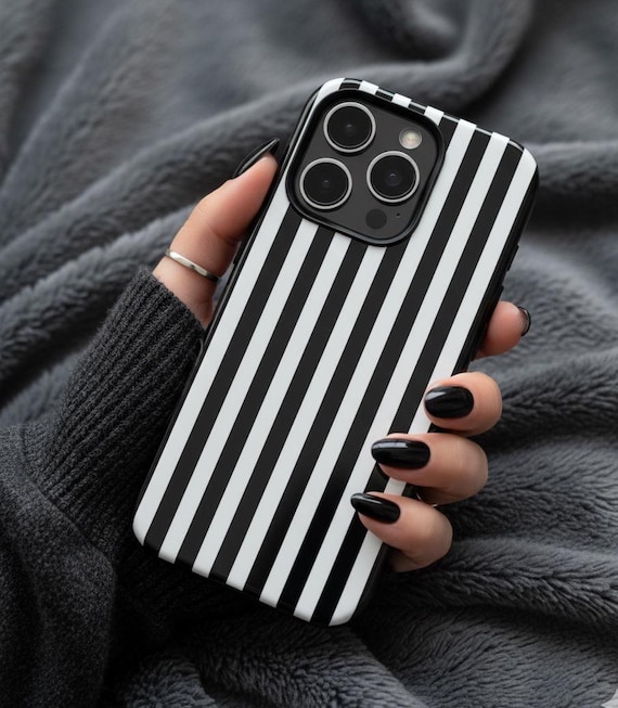 Black Stripes Tough Case, Stylish Phone Case Goth, Trendy Phone Accessory, Iphone 16 15 14 13 12 11 Samsung S25 S24 S23 S22 S21 Google Pixel