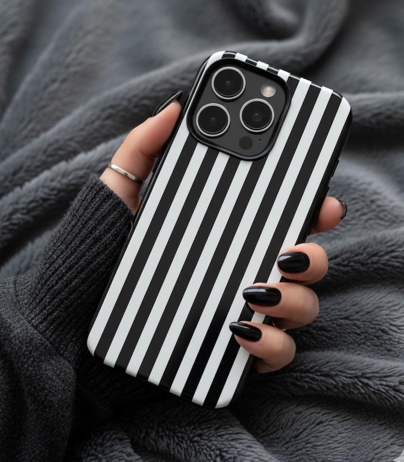 Black Stripes Tough Case, Stylish Phone Case Goth, Trendy Phone Accessory, iPhone 16 15 14 13 12 11 Samsung S25 S24 S23 S22 S21 Google Pixel image 1