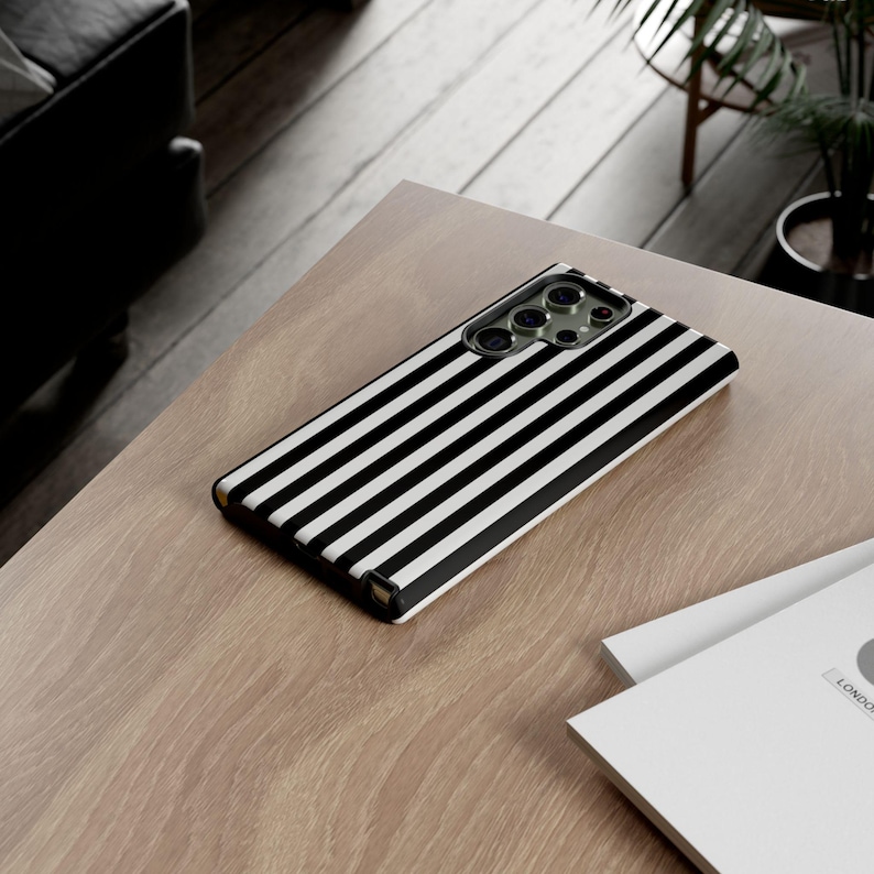 Black Stripes Tough Case, Stylish Phone Case Goth, Trendy Phone Accessory, iPhone 16 15 14 13 12 11 Samsung S25 S24 S23 S22 S21 Google Pixel image 4