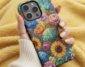 Vibrant Floral Bouquet Phone Case, Colorful Flower Painting Case, Iphone 17 16 15 14 13 12 11 Samsung S25 S24 S23 S22 Google Pixel